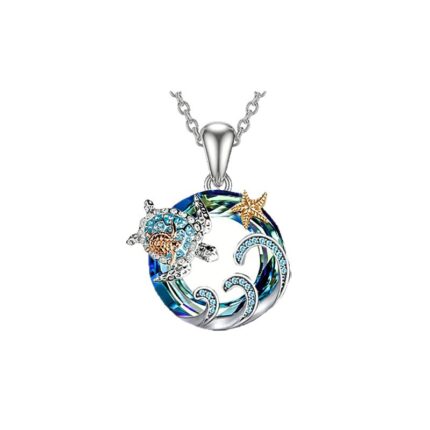 Necklacex Blue Crystal Sea Turtle Pendant Necklace with Starfish