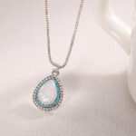 Opal Teardrop Pendant Necklace – Silver Tone, Crystal Accent - Image 3