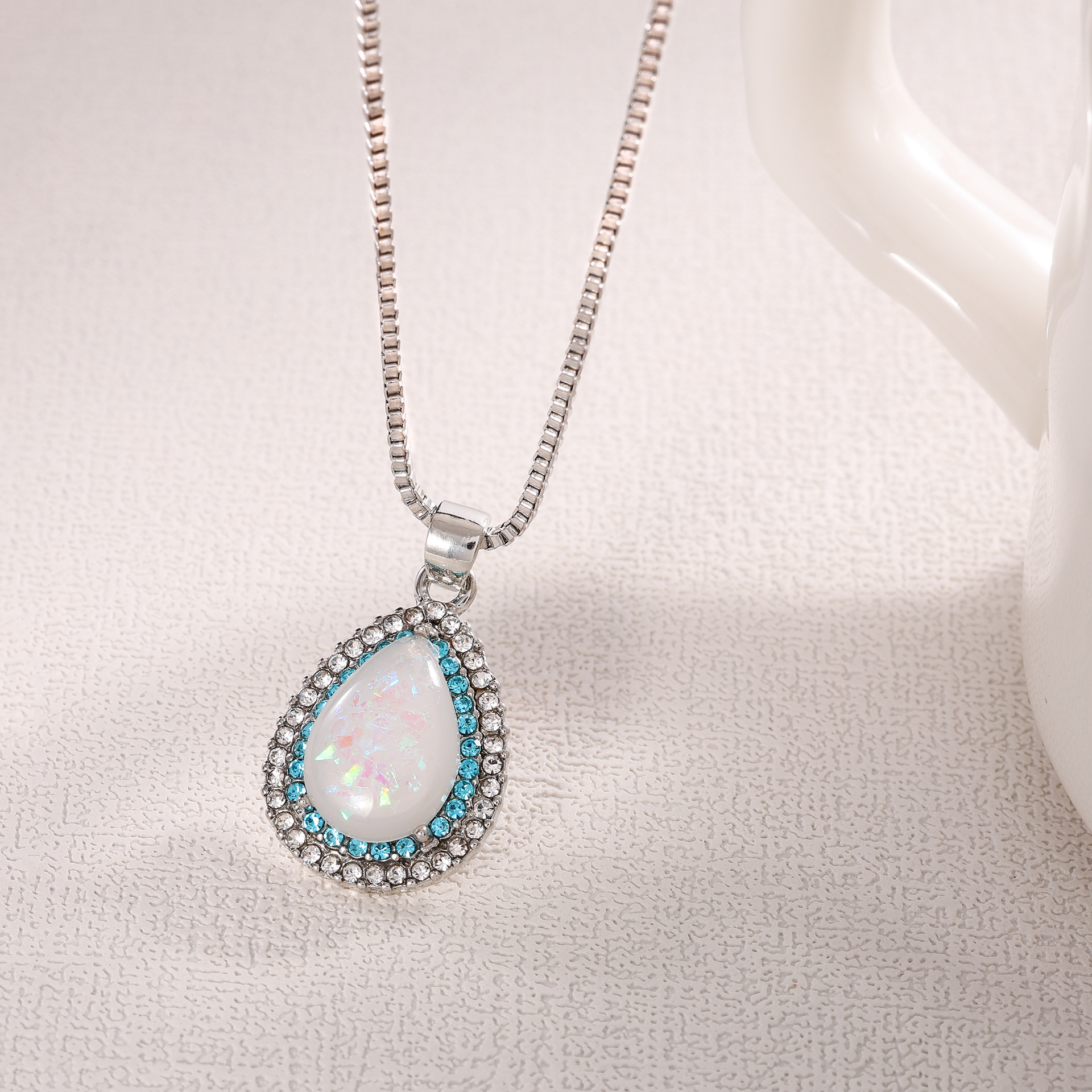 O1CN01OHsqJh1b9mp2DiTQE_!!2206266993423-0-cib Opal Teardrop Pendant Necklace – Silver Tone, Crystal Accent - Image 3