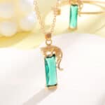 Fashion Gold Leopard Pendant Necklace – Emerald & Tourmaline Crystal Accent - Image 2