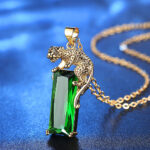 Fashion Gold Leopard Pendant Necklace – Emerald & Tourmaline Crystal Accent - Image 3