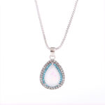 Opal Teardrop Pendant Necklace – Silver Tone, Crystal Accent