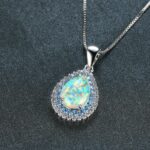 Opal Teardrop Pendant Necklace – Silver Tone, Crystal Accent - Image 2