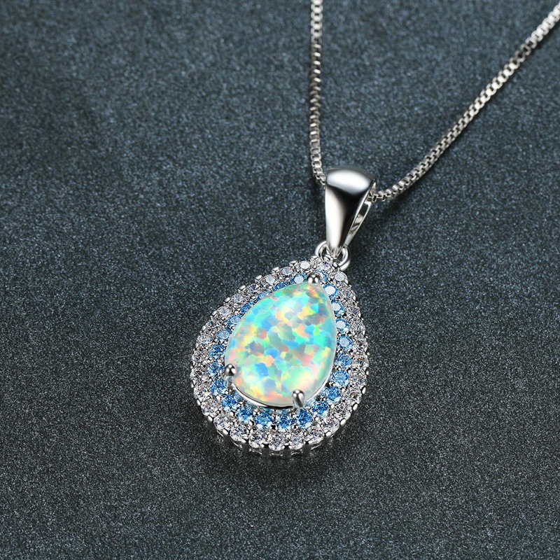 O1CN01hbkcXb1b9mqWr1Itx_!!2206266993423-0-cib Opal Teardrop Pendant Necklace – Silver Tone, Crystal Accent - Image 2