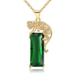 Fashion Gold Leopard Pendant Necklace – Emerald & Tourmaline Crystal Accent